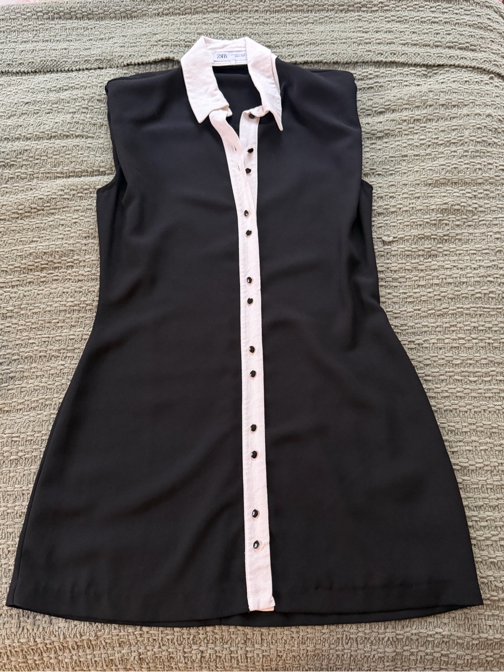 ZARA Black and White Collared Shirt Dress - M